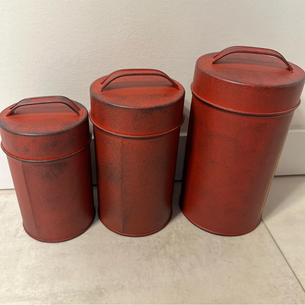 Vintage Santa clause cookie Red Storage Canisters set‎ 3  pack NWOT